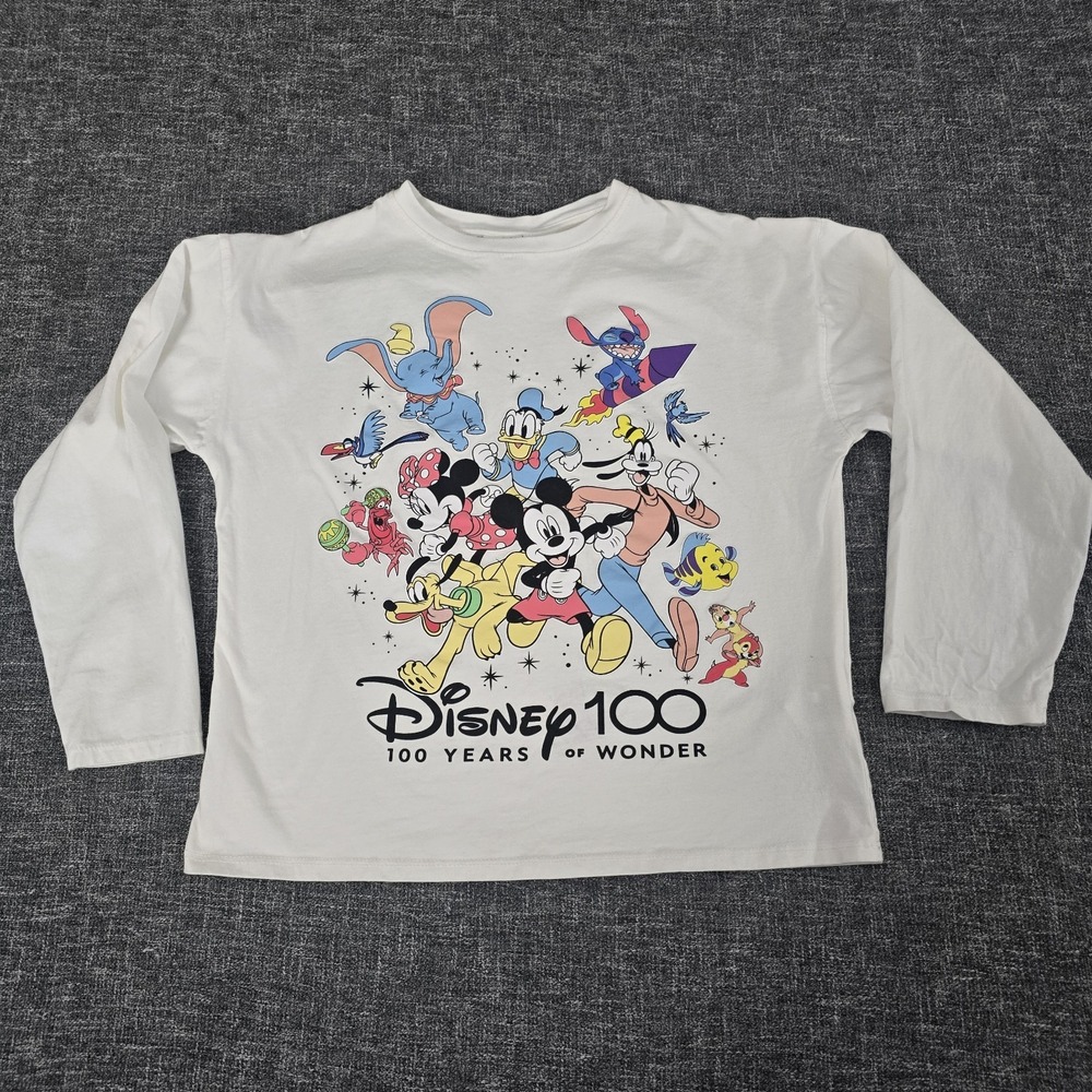 Zara Disney 100 Years of Wonder Long Sleeve Graphic T-Shirt White Kids 11-12 152